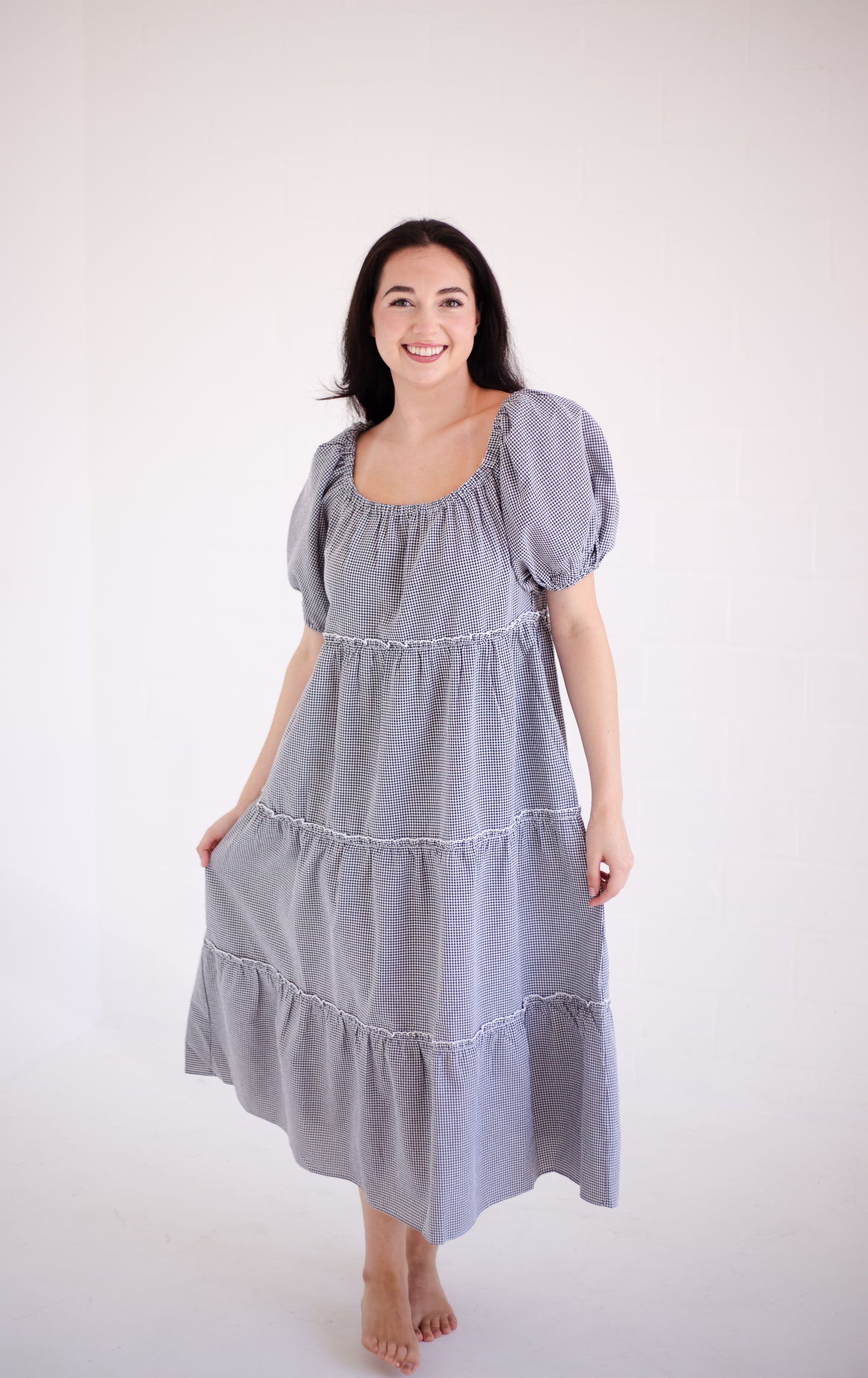 Gingham Tiered Midi Dress