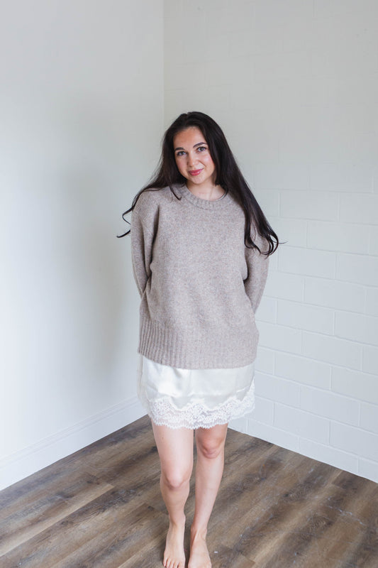 Mocha Rib Band Pullover Top