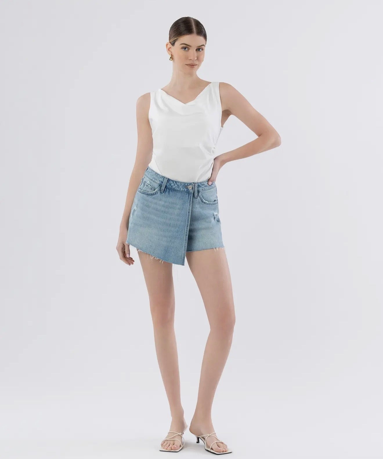 Super High Rise Raw Hem Denim Skort