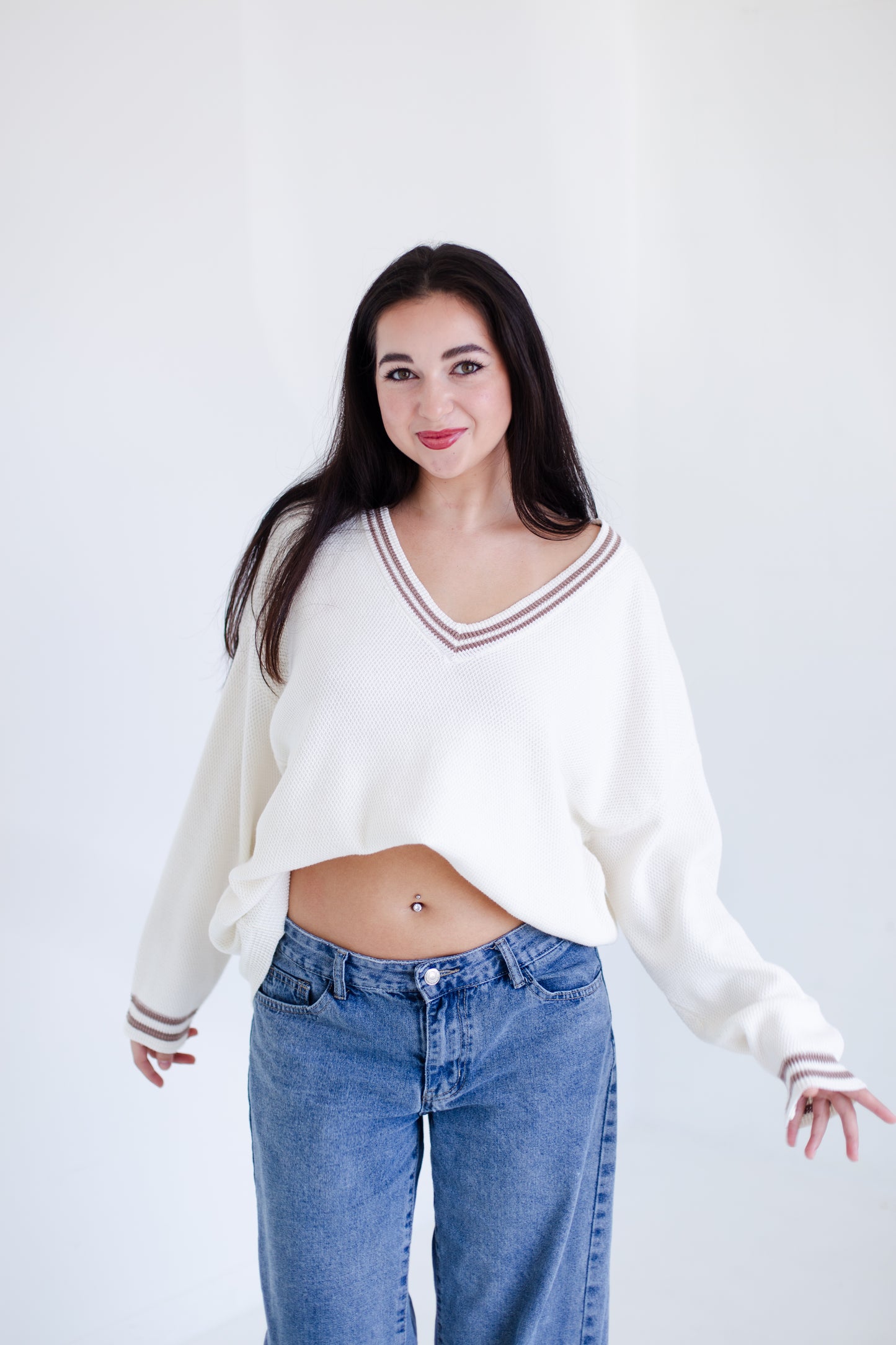 Ivory Court Side V-neck Sweater