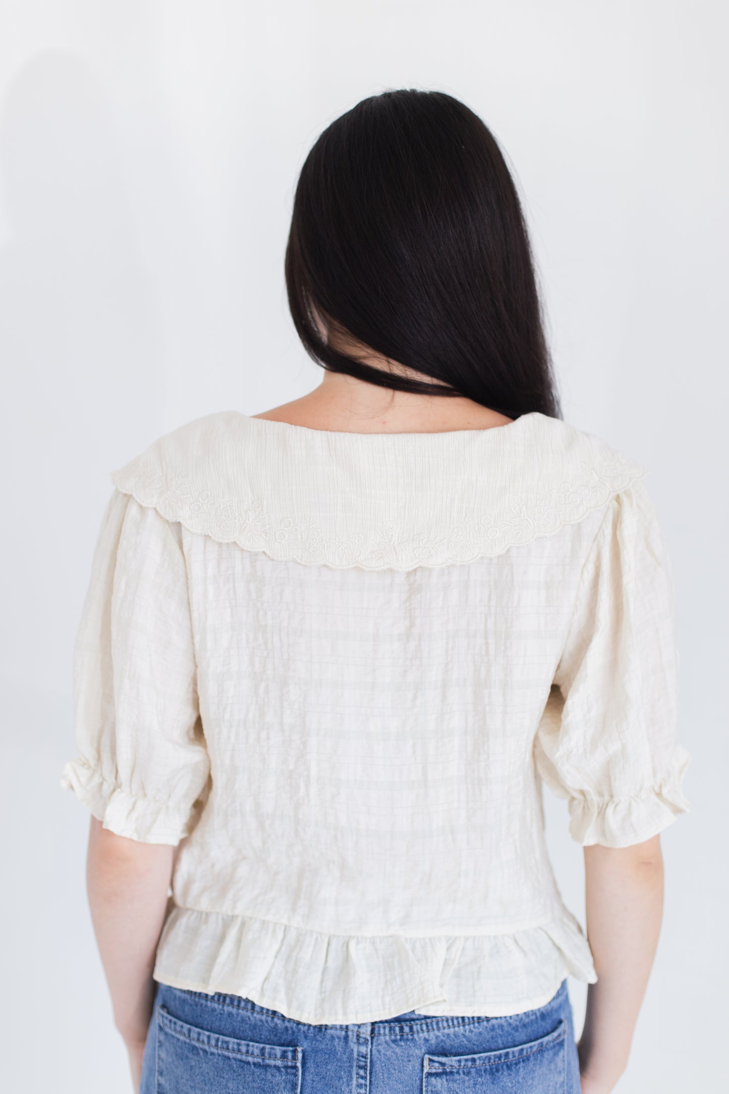 Natural Fablewood Embroidered Collar Top