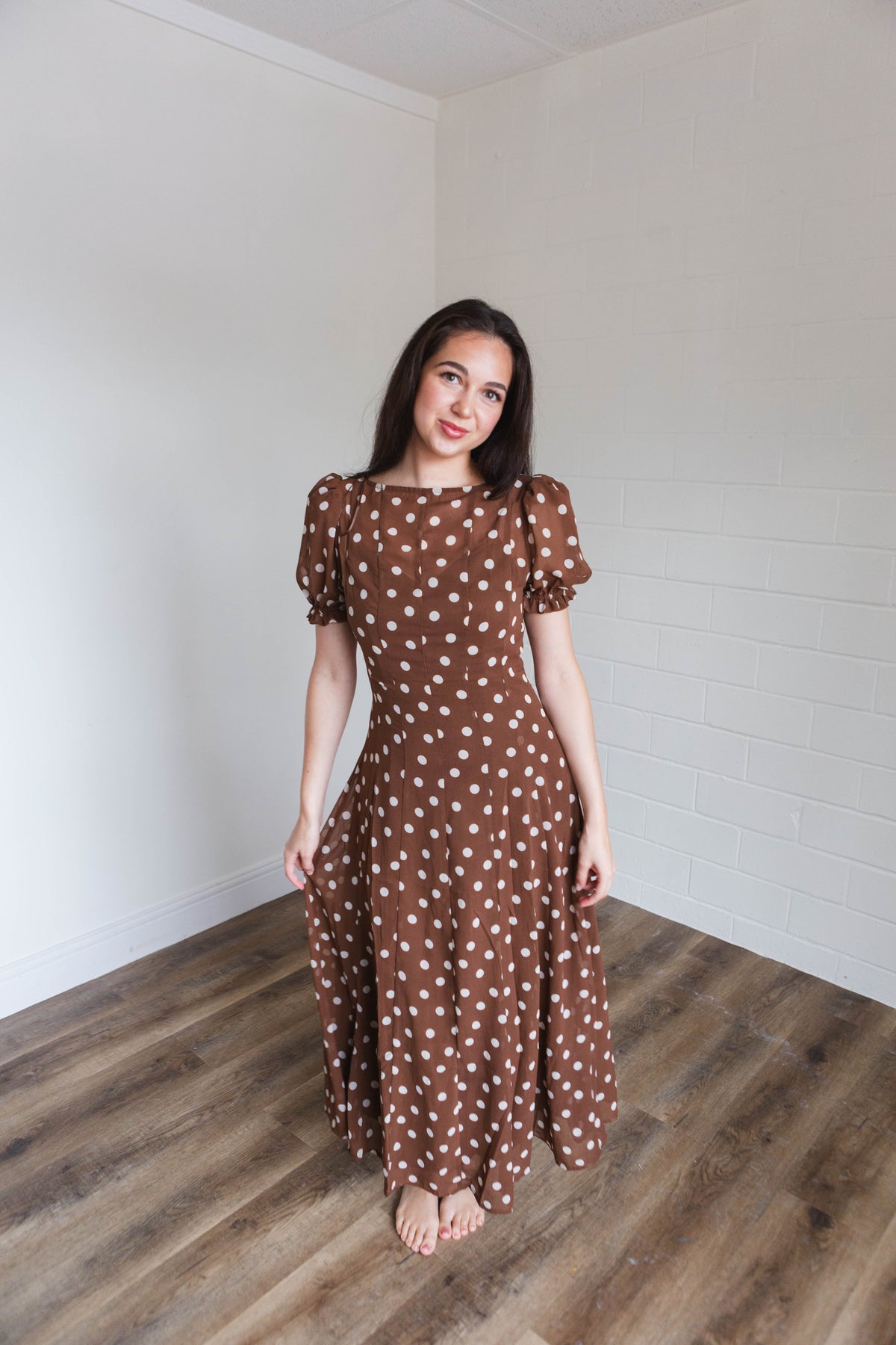Polka Dot Midi Dress with Satin Slip