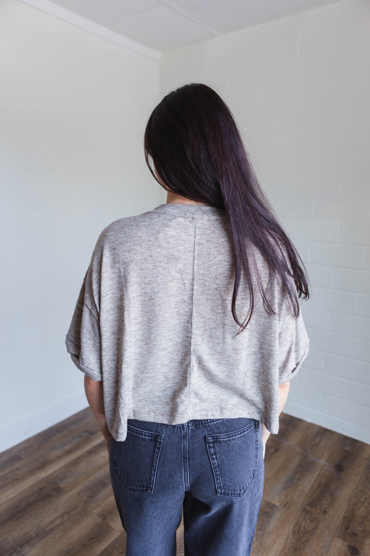 Mocha Short Sleeve Button Knit Top