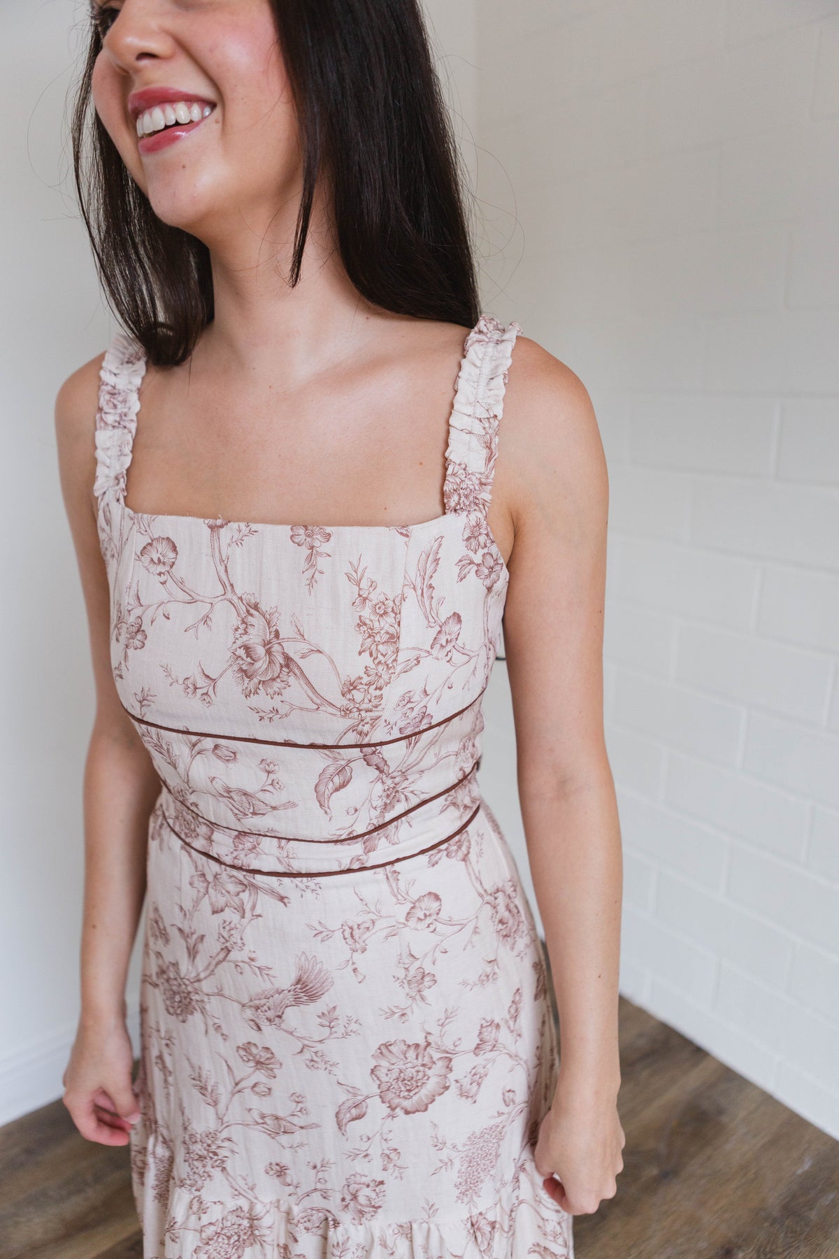 Floral Printed Ruffle Shoulder Midi Dress