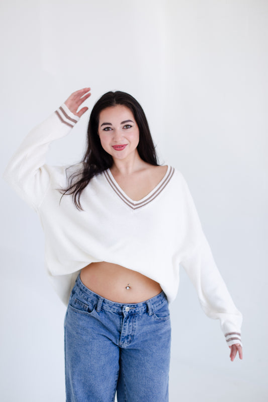 Ivory Court Side V-neck Sweater