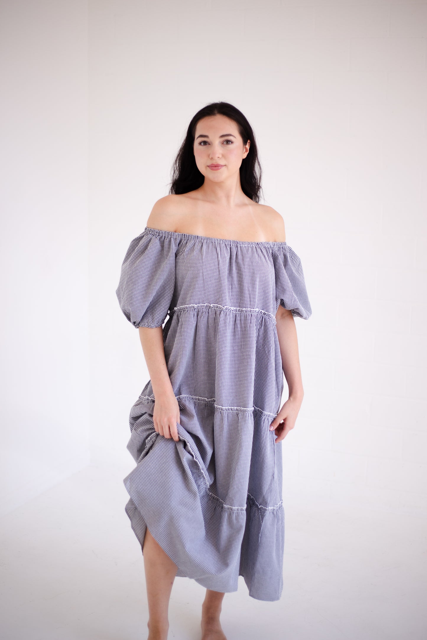 Gingham Tiered Midi Dress