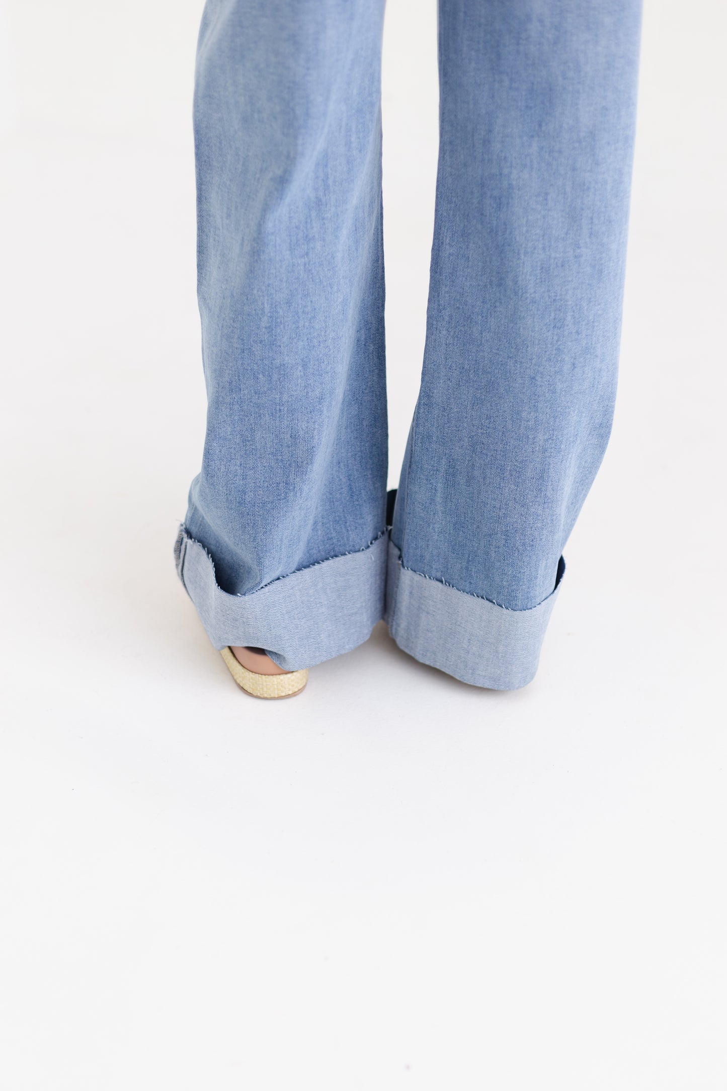 Medium Indigo 90s Stretch Cuffed Hem High Rise Straight Jeans