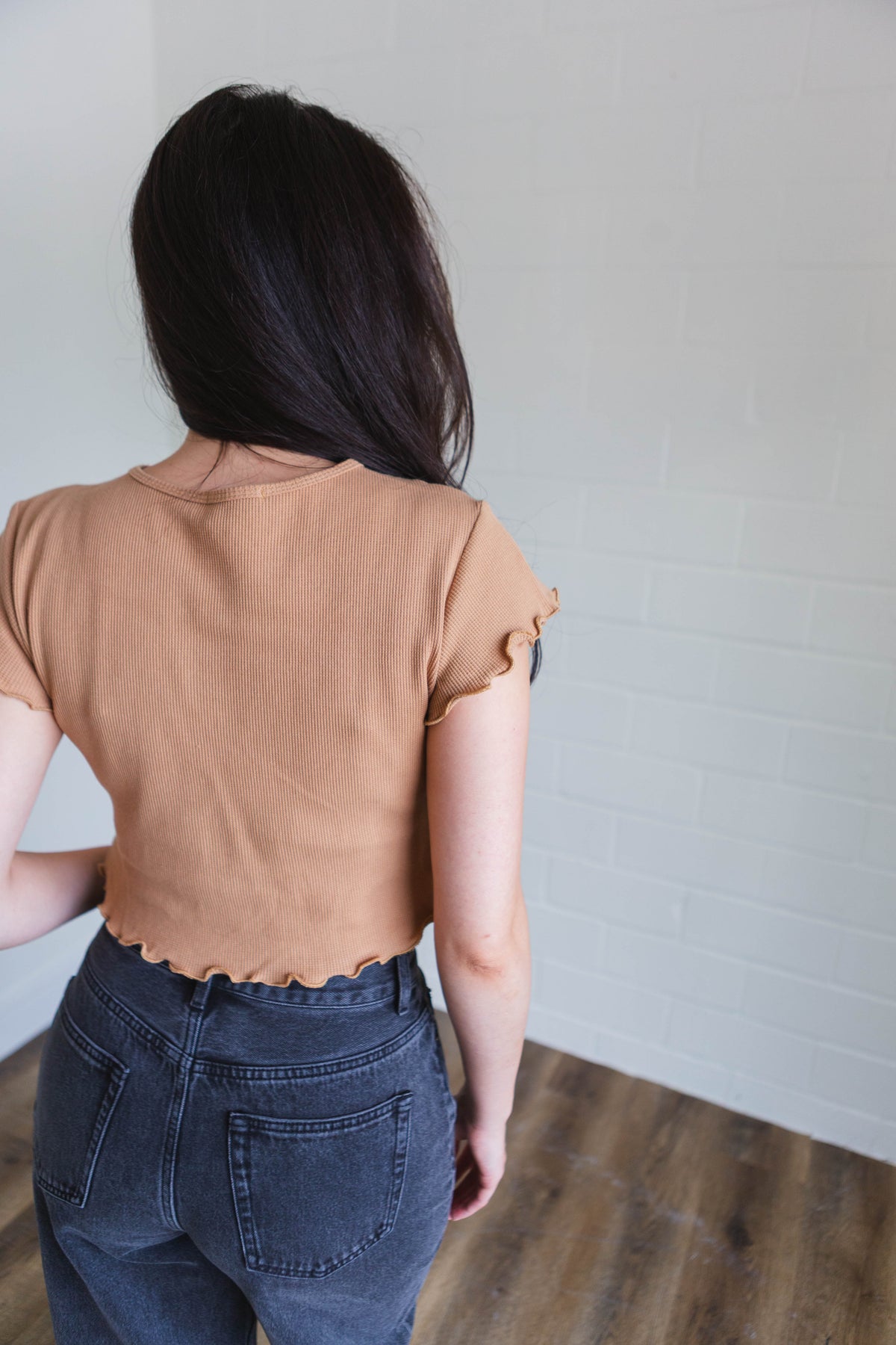 Chai Tea Mini Waffle Fabric Short Sleeve Top