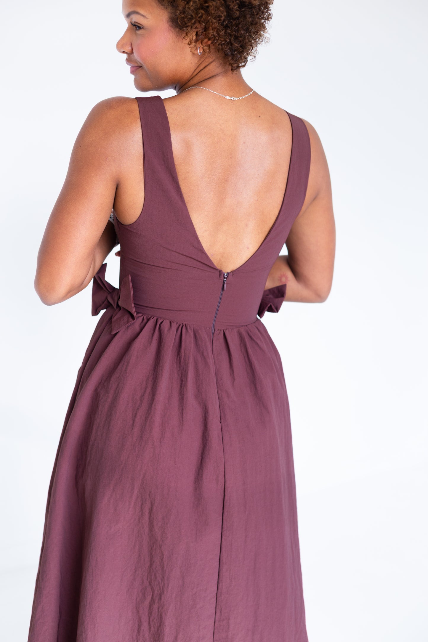 Brown Bow Detail Midi Dress