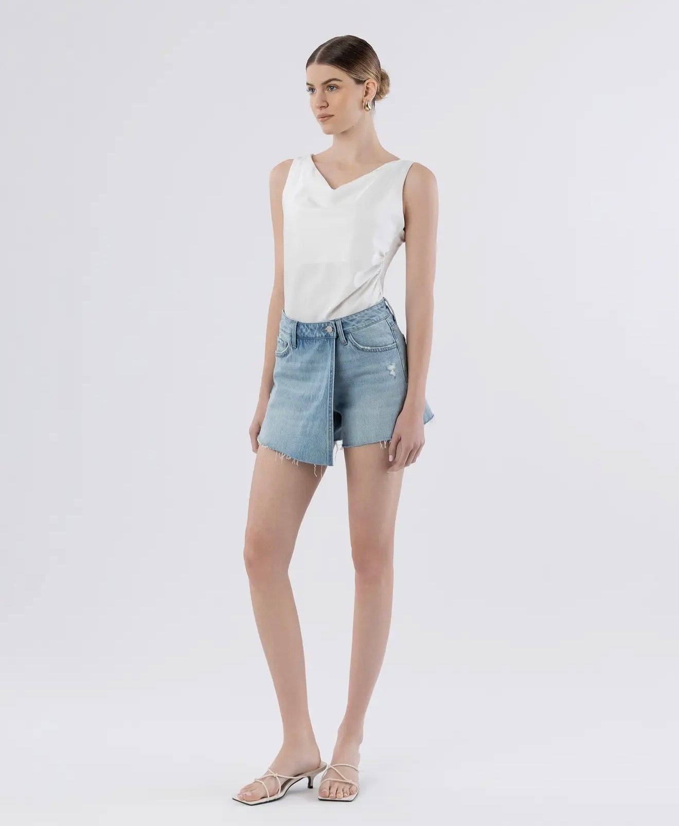 Super High Rise Raw Hem Denim Skort