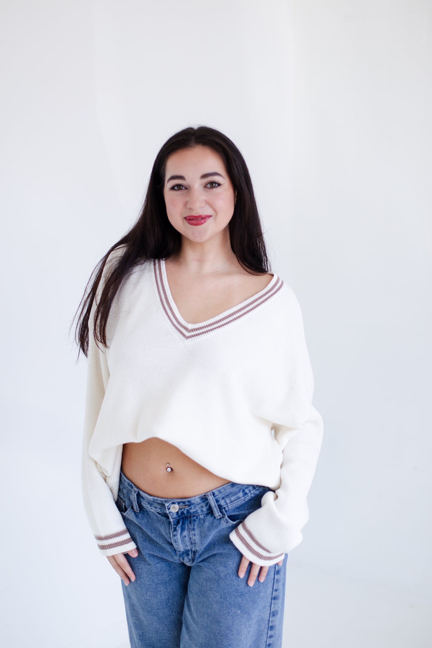 Ivory Court Side V-neck Sweater