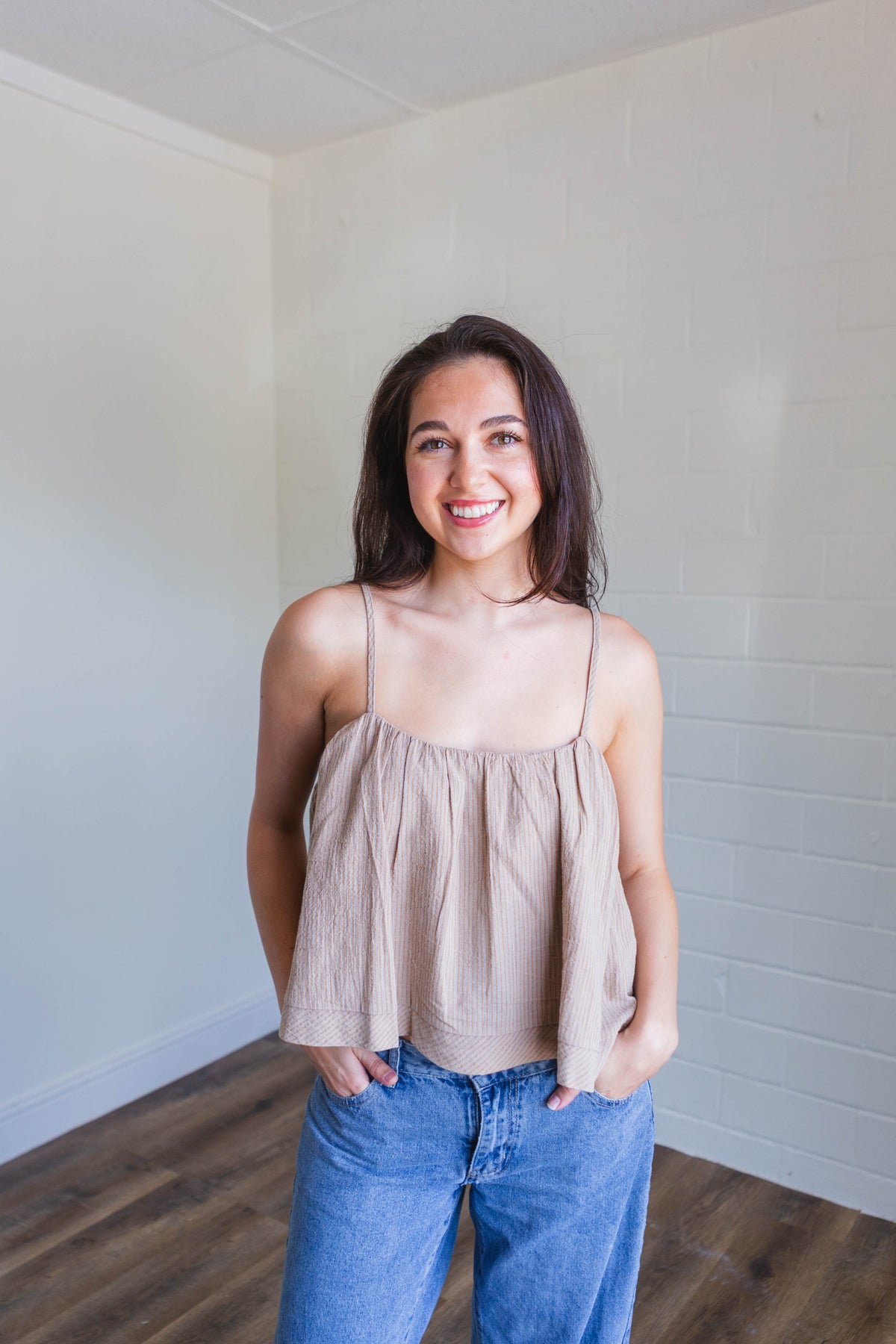 Stone Striped Pattern Spaghetti Strap Crop Top