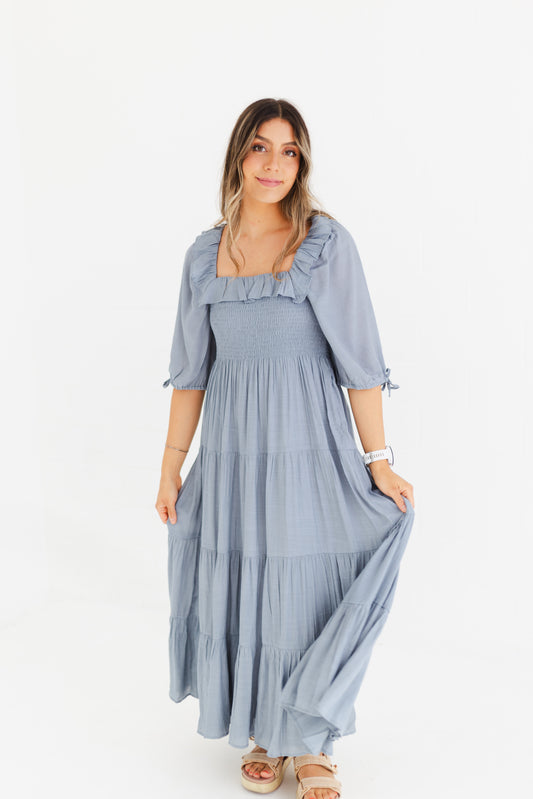 Cloud Ruffle Detail Tiered Midi Dress