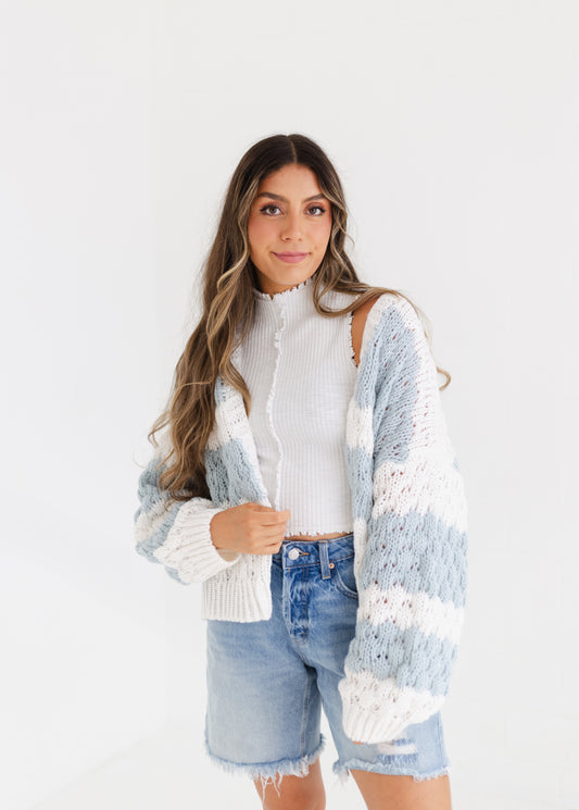 Off White & Sage Textured Striped Sweater Cardigan