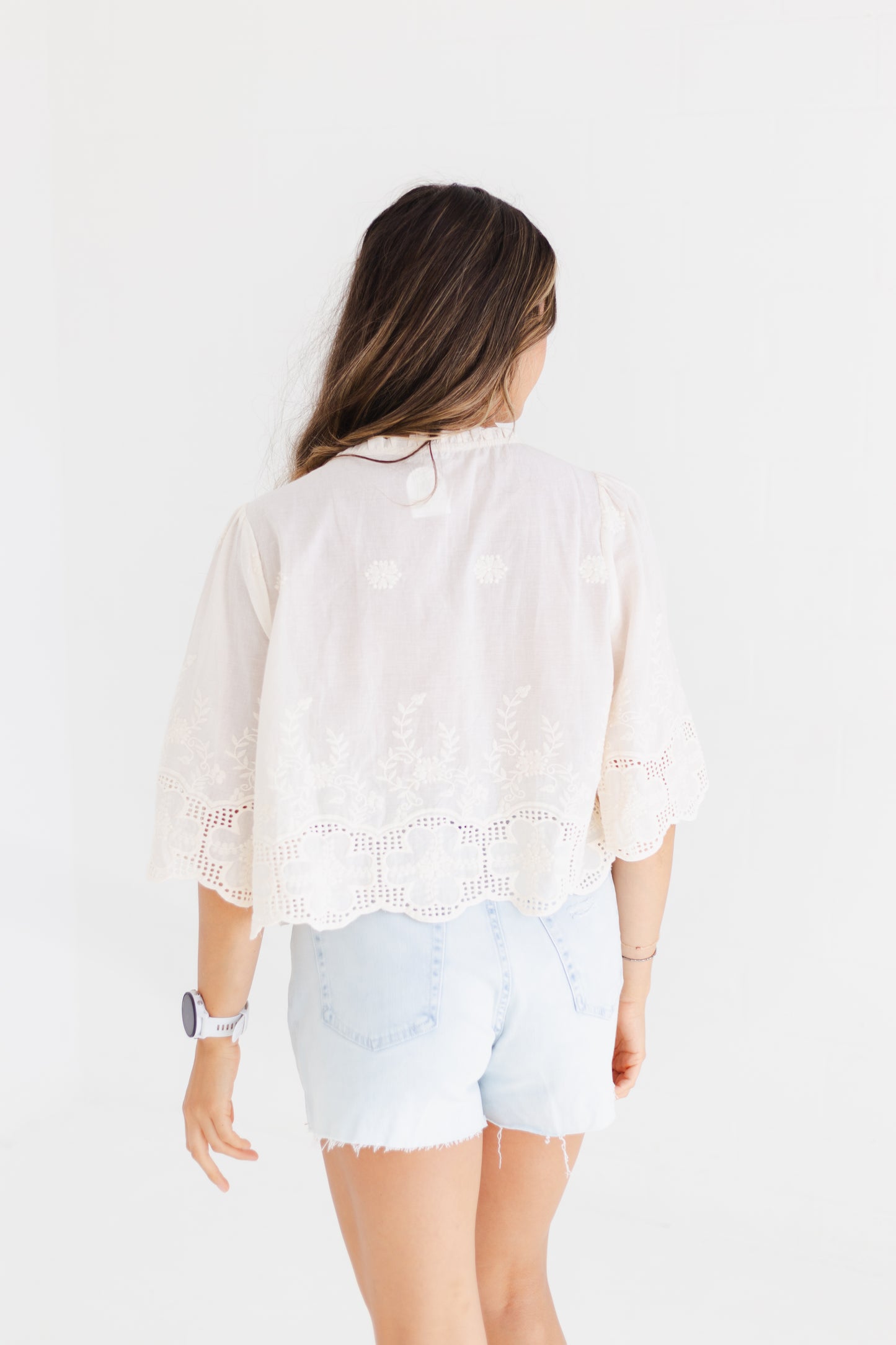 Light Denim Comfort Stretch Distressed Hem Denim Shorts