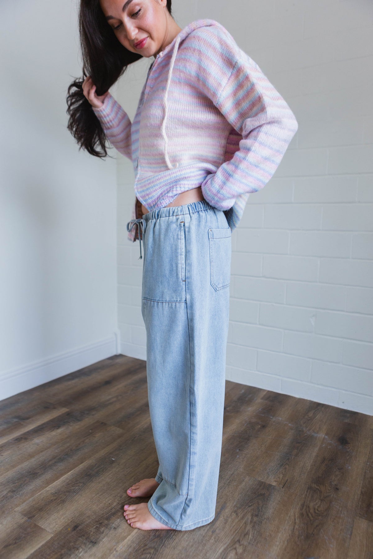 Denim Drawstring Barrel Pants