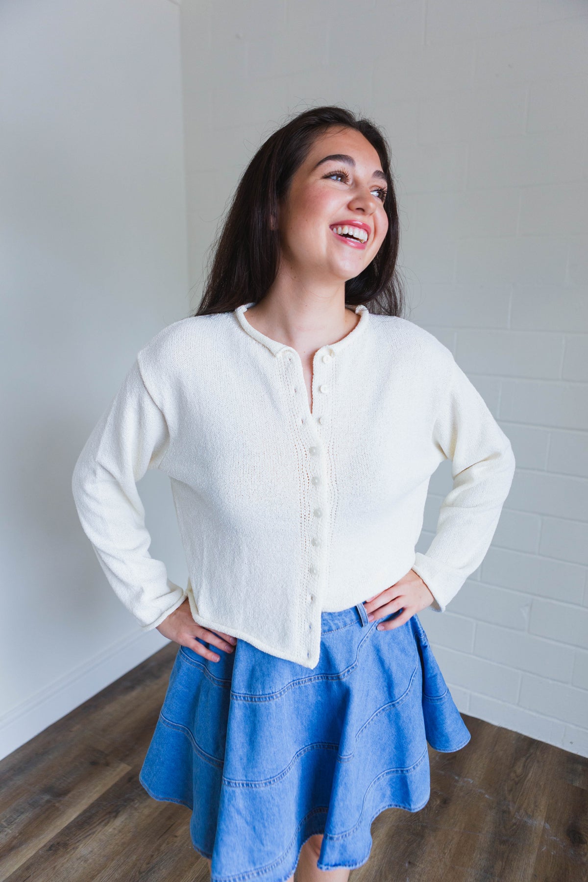 Cream Lightweight Long sleeve Button Front Cardigan