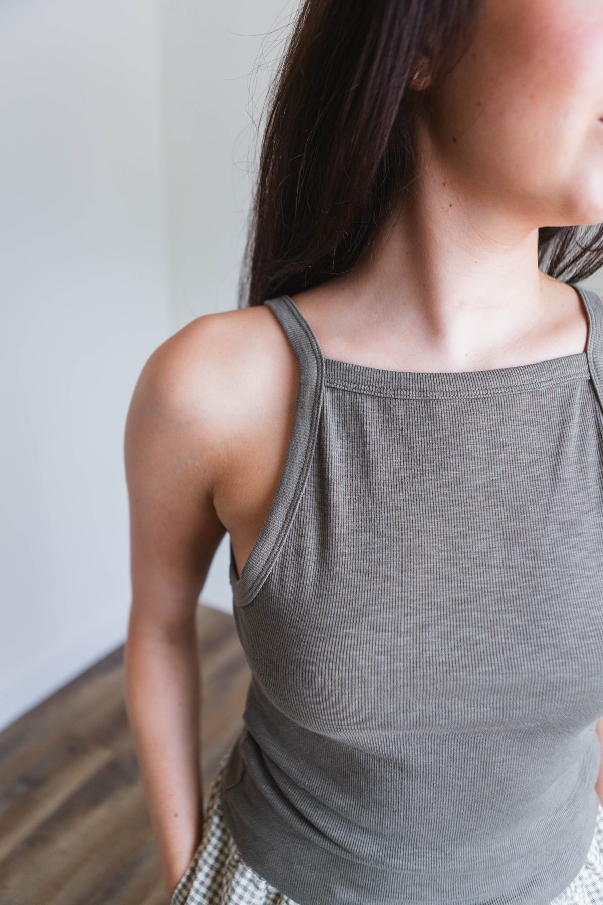 Olive Ribbed Tank Top