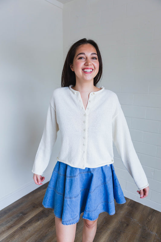 Cream Lightweight Long sleeve Button Front Cardigan