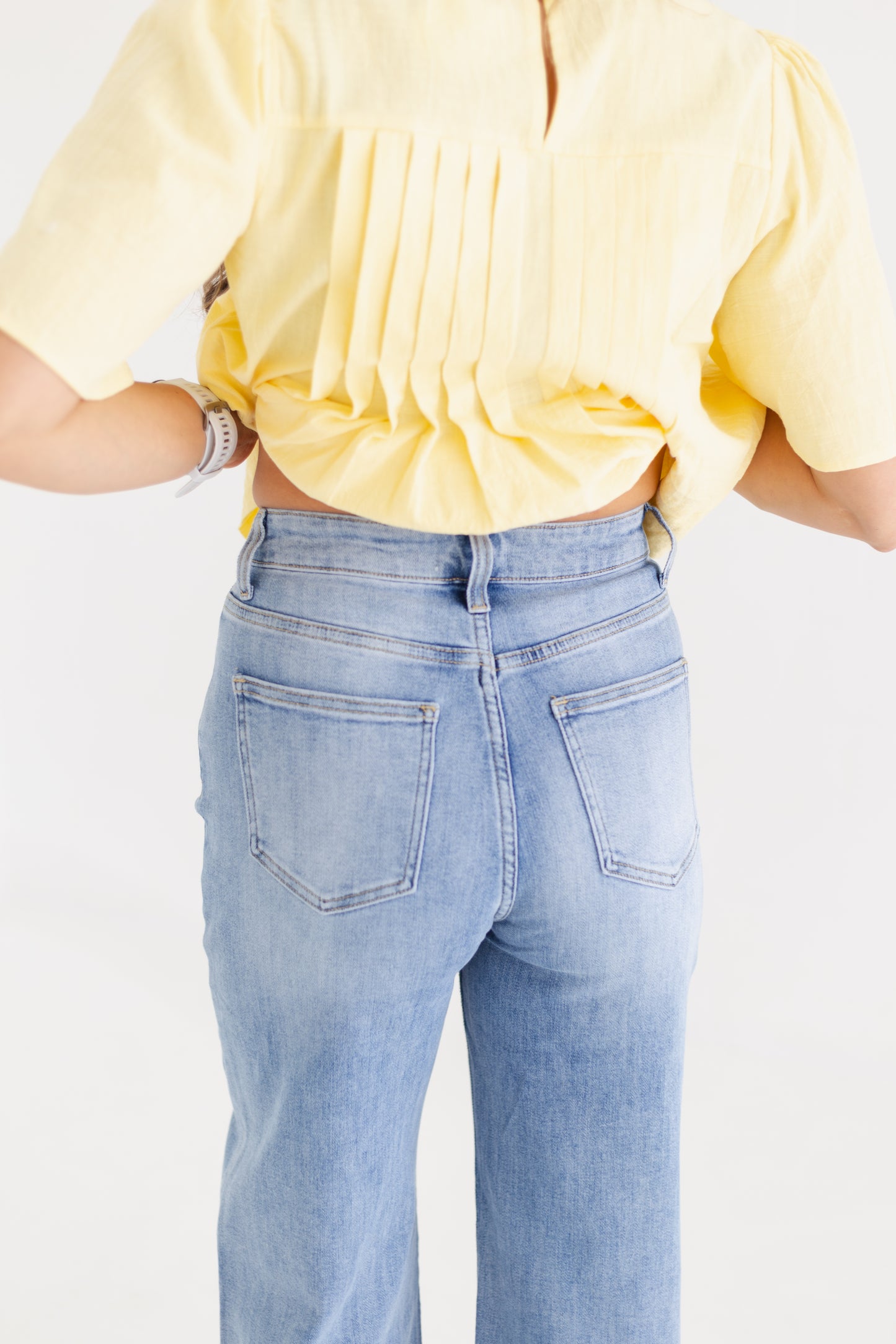 Medium Indigo 90s Stretch Cuffed Hem High Rise Straight Jeans