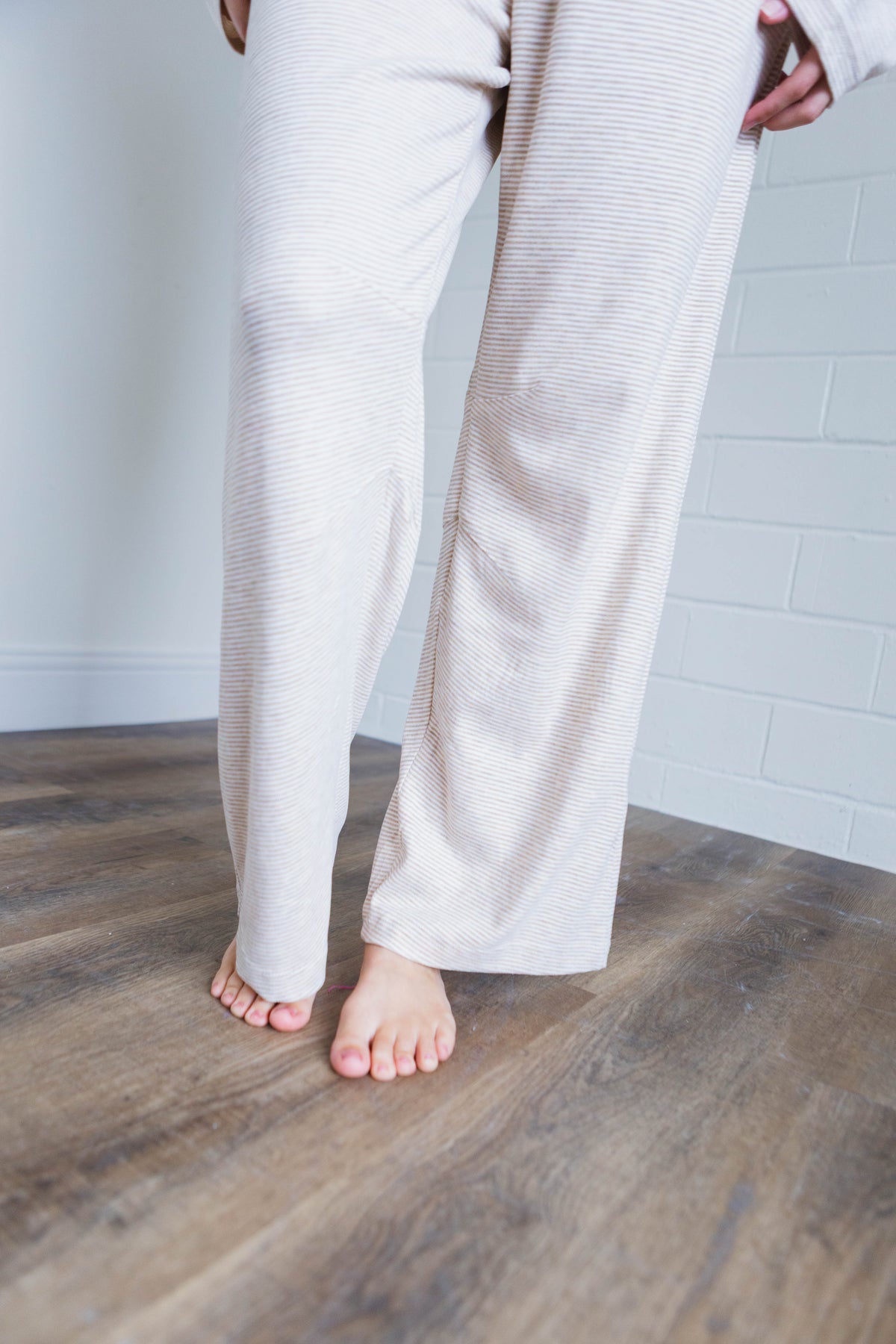 Taupe & Cream Striped Knit Top & Pants Set