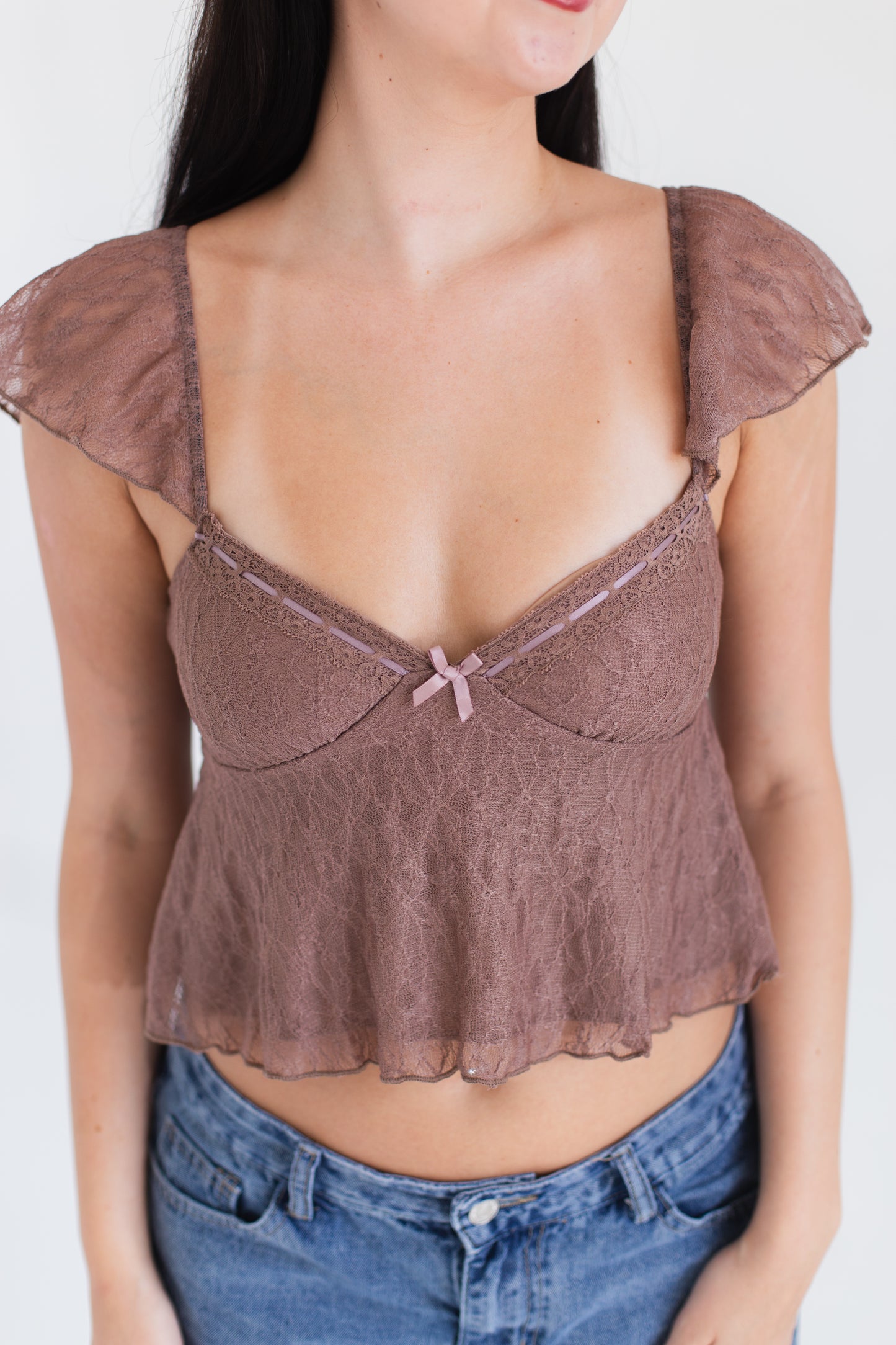Mocha Lace Babydoll Cami Top