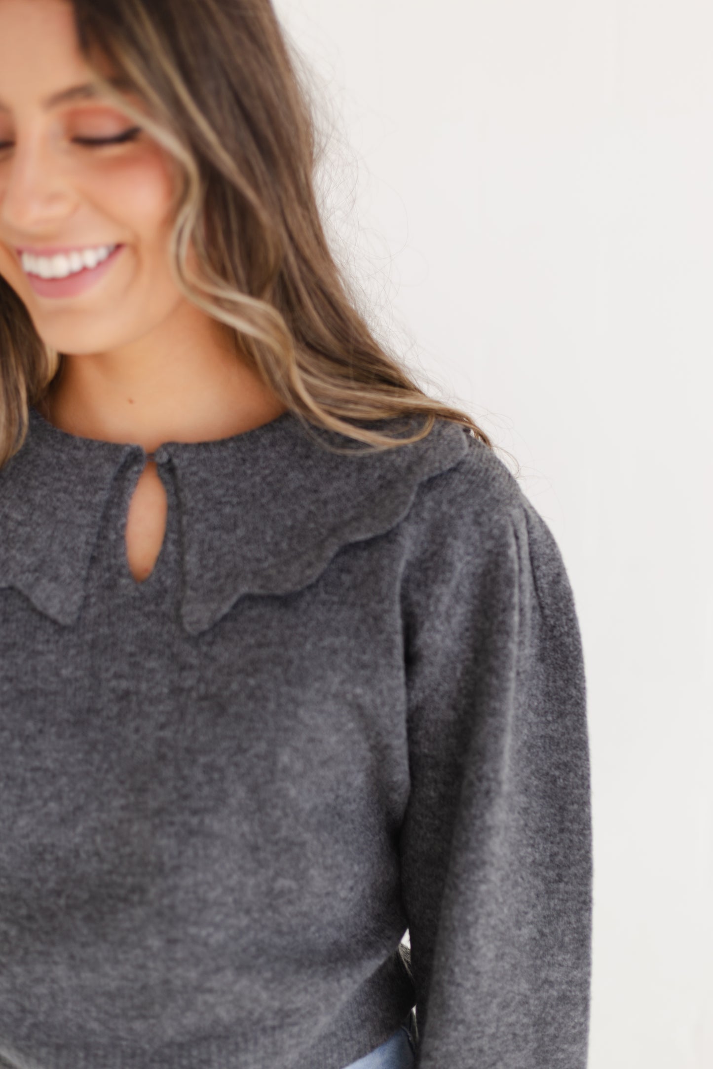 Charcoal Scallop Collar Sweater