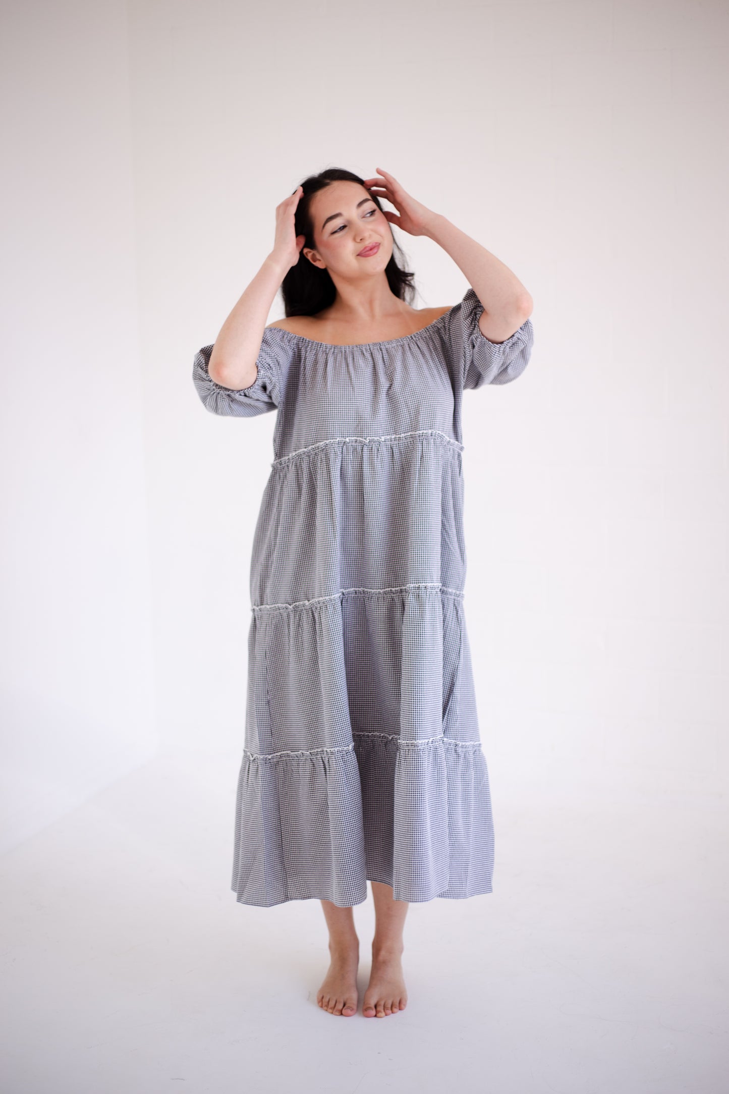 Gingham Tiered Midi Dress