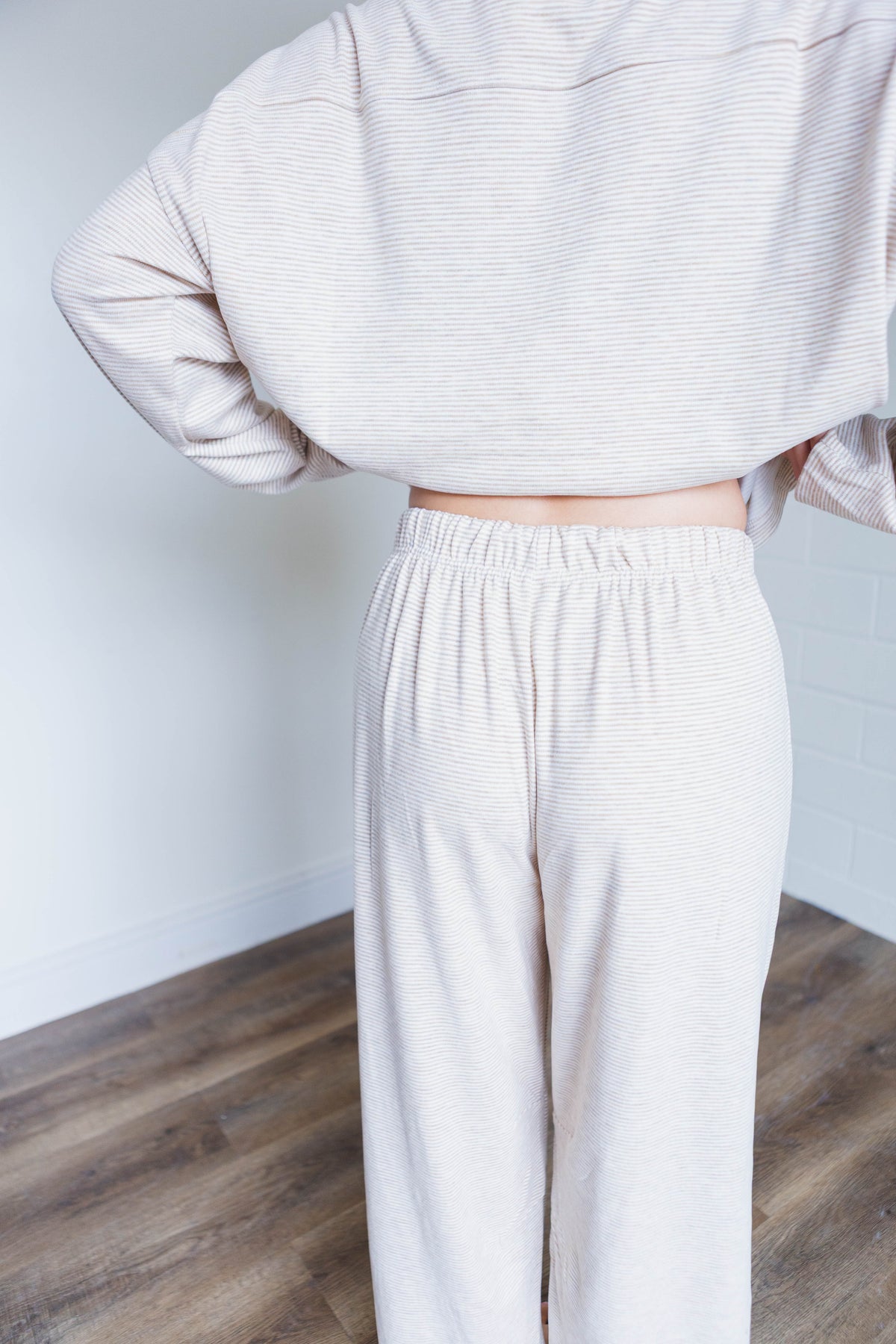 Taupe & Cream Striped Knit Top & Pants Set
