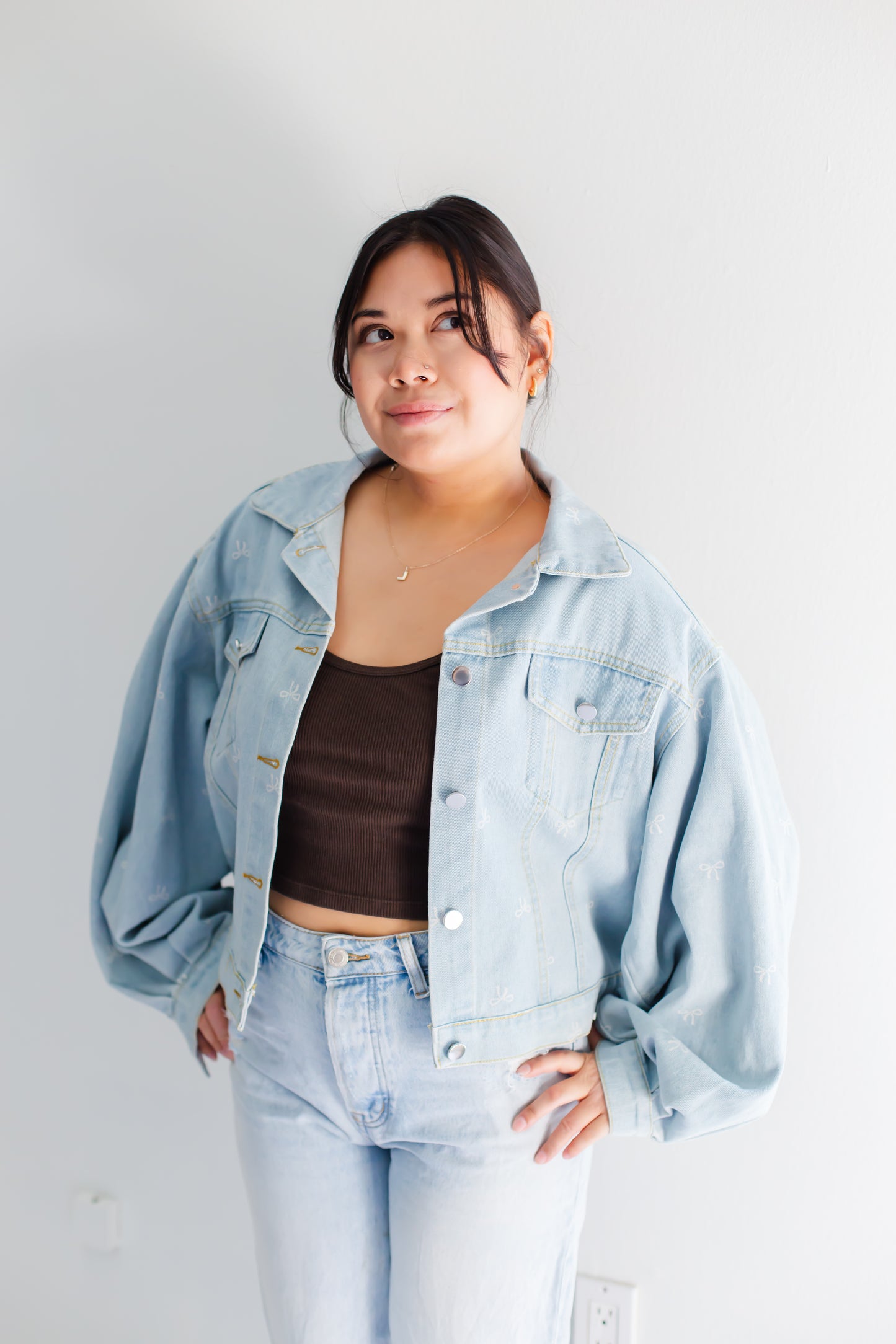 Mandie Bow Print Denim Jacket