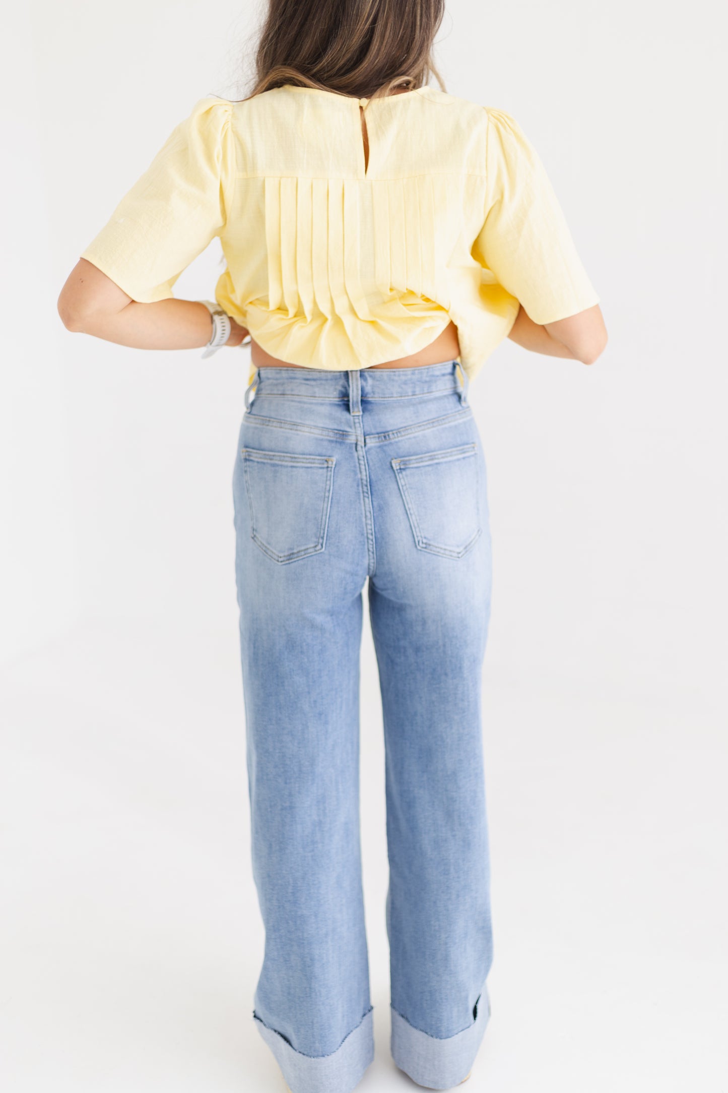 Medium Indigo 90s Stretch Cuffed Hem High Rise Straight Jeans