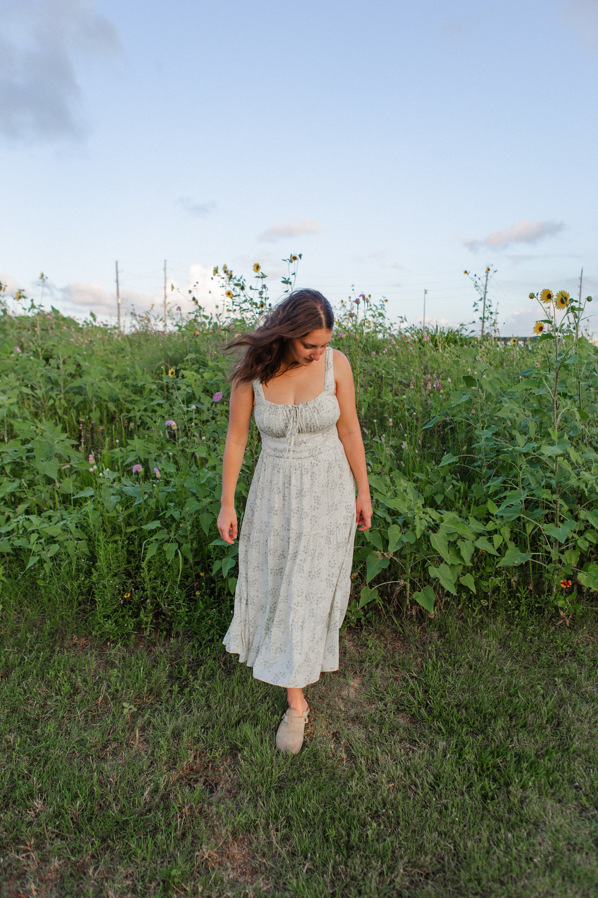 Ivory Green Floral Midi Dress – Wildflower Threads