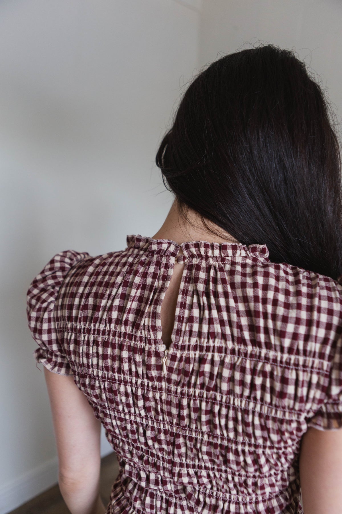 Burgundy Taupe Gingham Maxi Dress