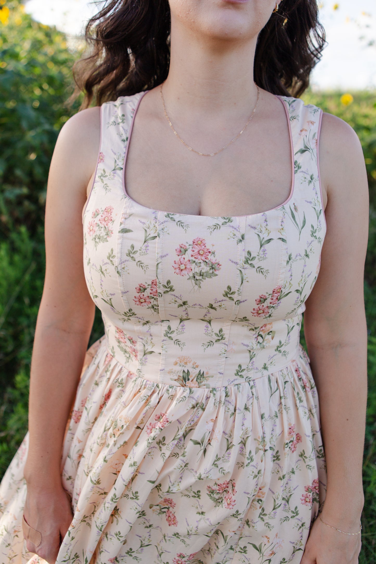 Peach Floral Wildflower Midi Dress
