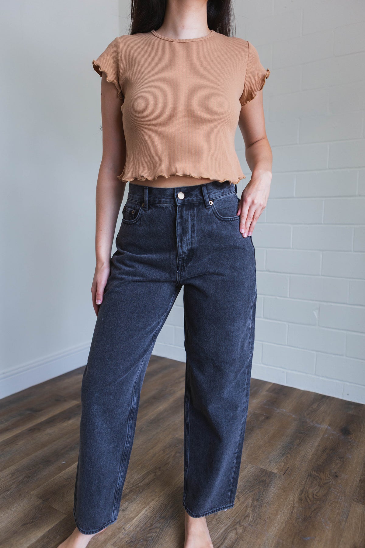 Washed Black Longline Slim Straight Jean