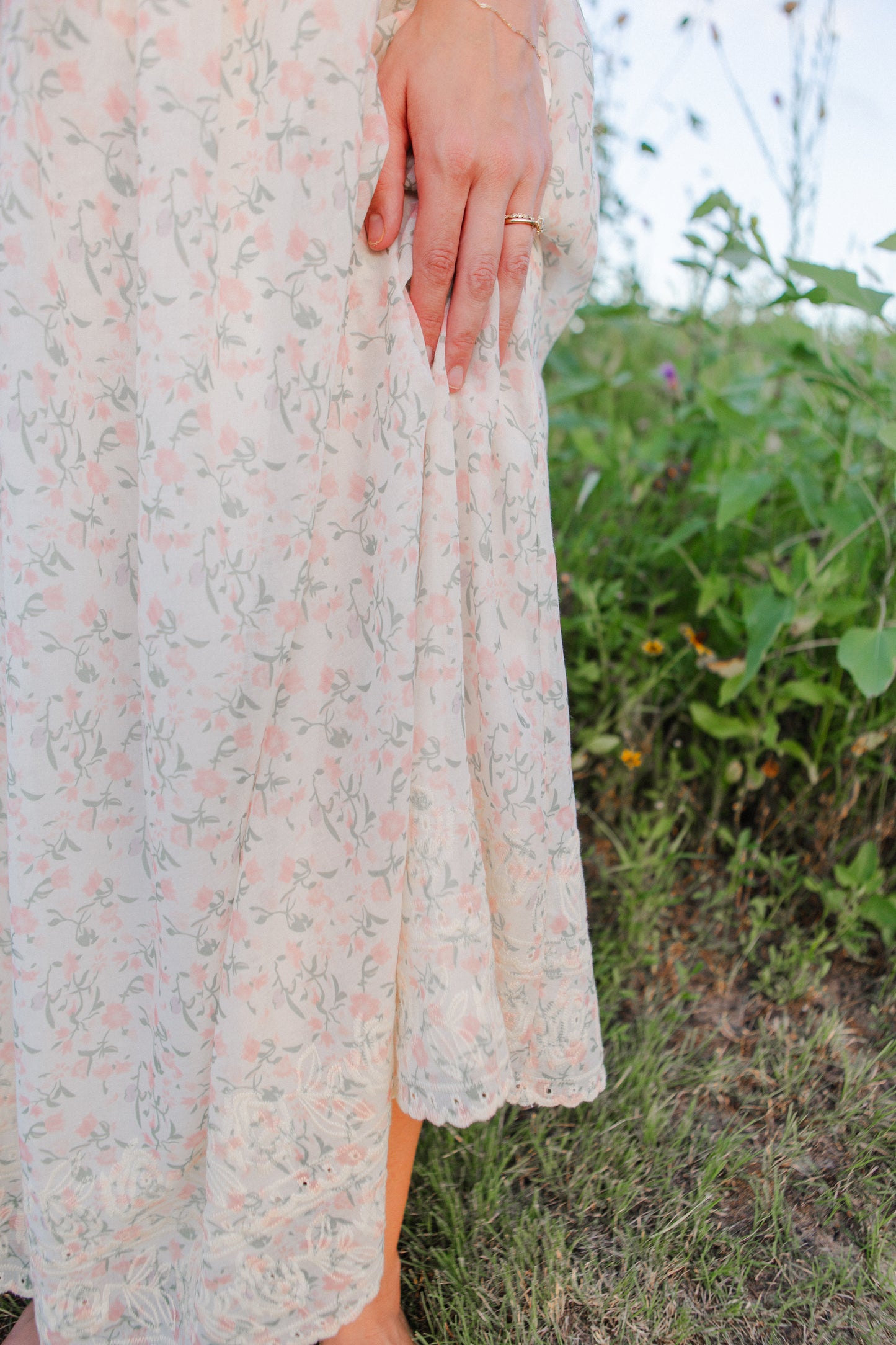 Peach Multi Floral Midi Skirt Set