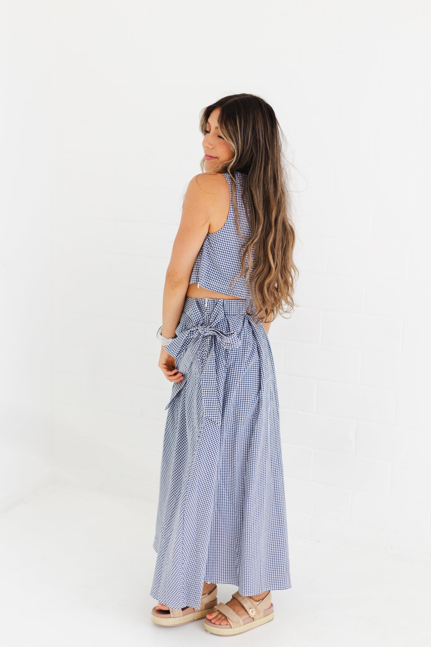 Navy Sleeveless Collar Top & Skirt Set