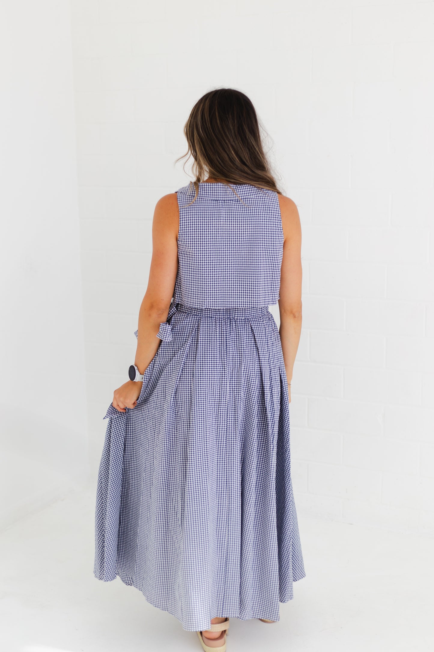 Navy Sleeveless Collar Top & Skirt Set