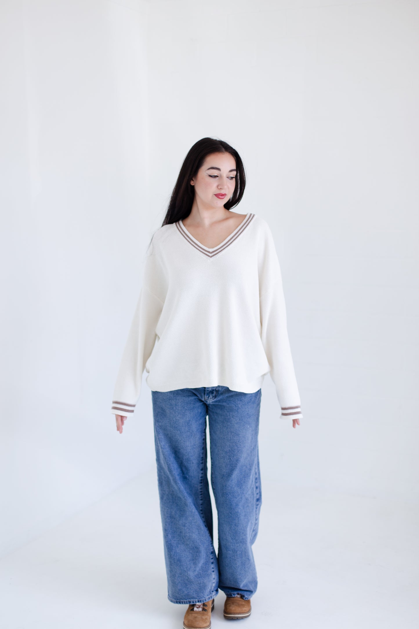 Ivory Court Side V-neck Sweater