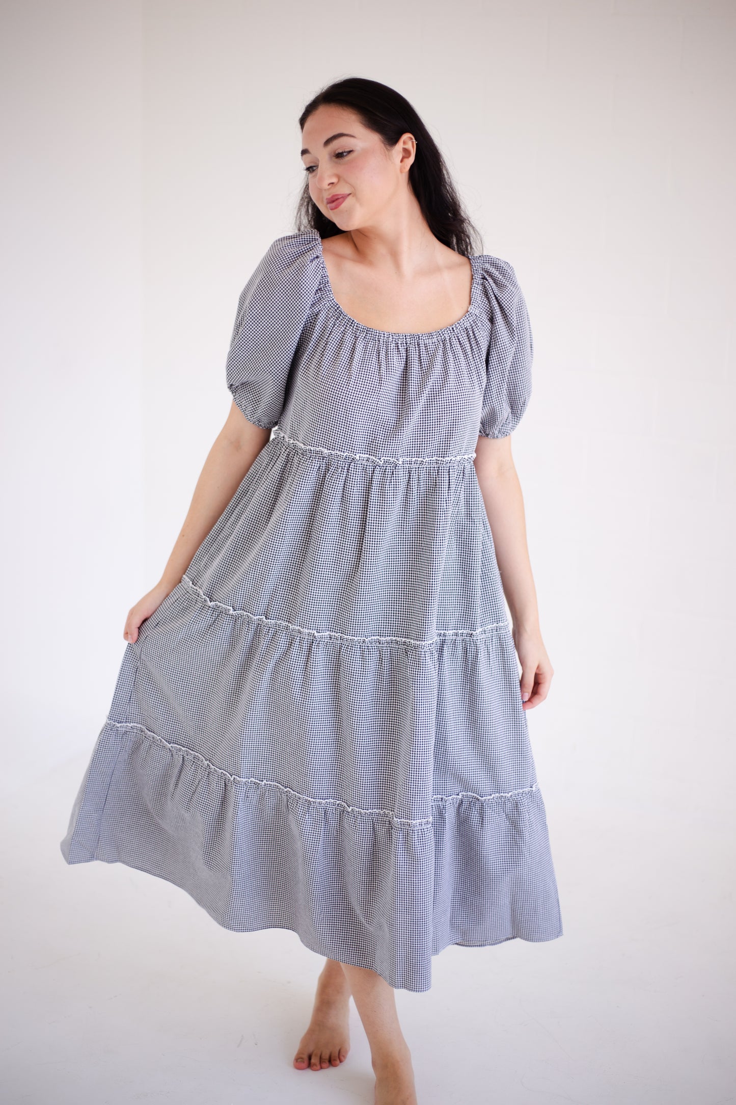 Gingham Tiered Midi Dress