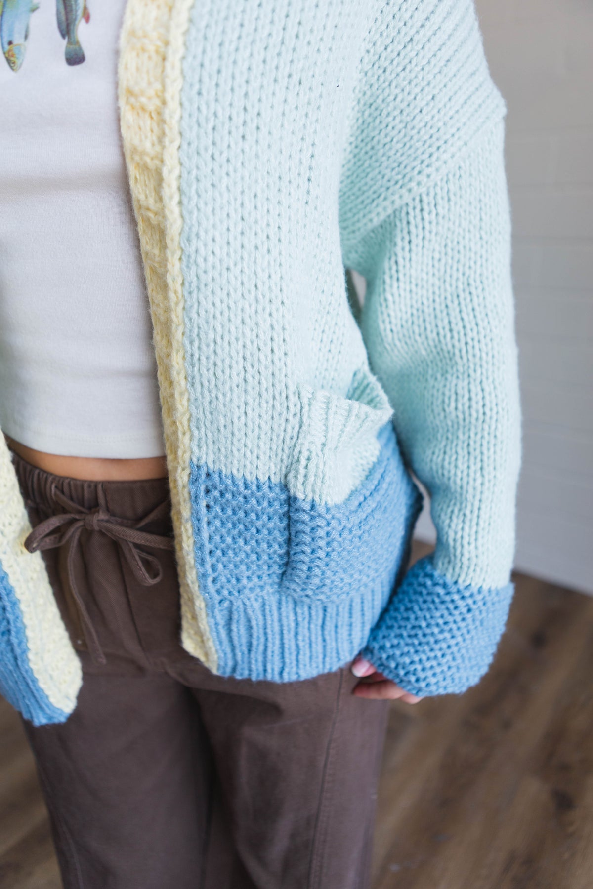 Light Sage & Teal Chunky Cardigan