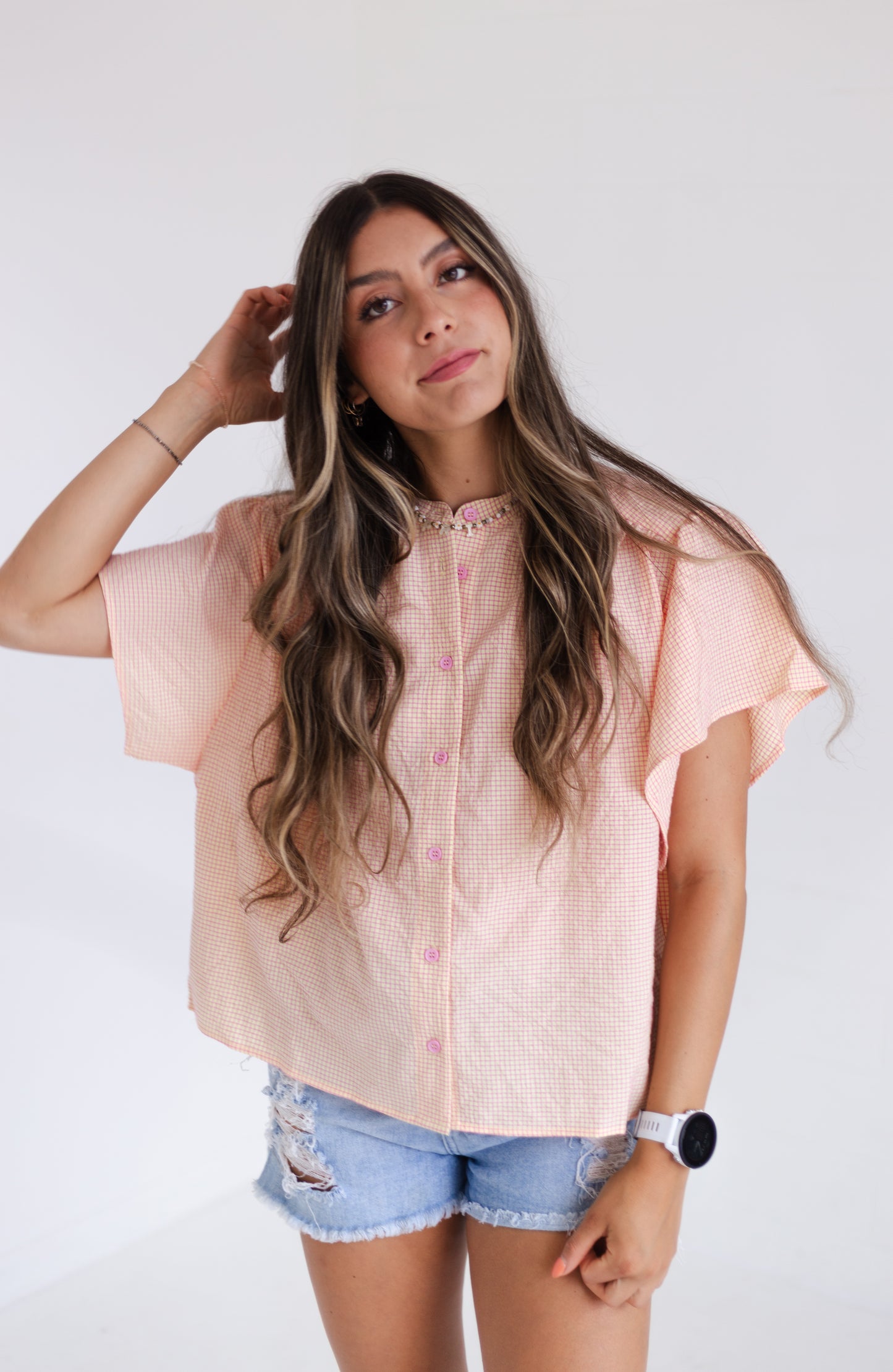 Daisy Pink Flutter Sleeve Blouse