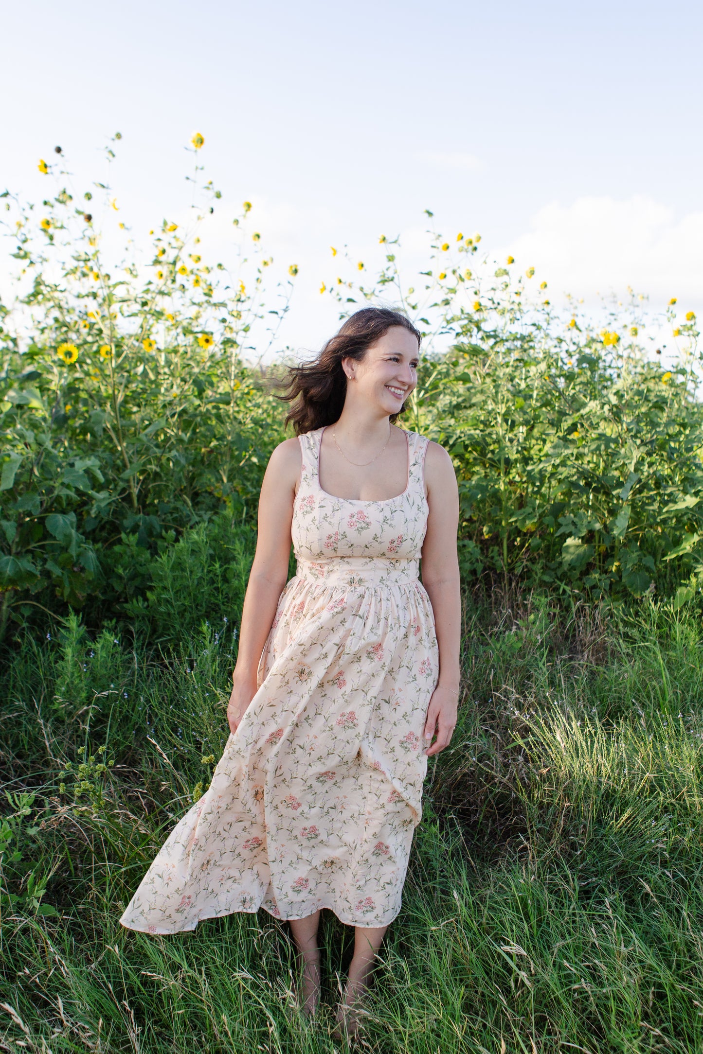 Peach Floral Wildflower Midi Dress