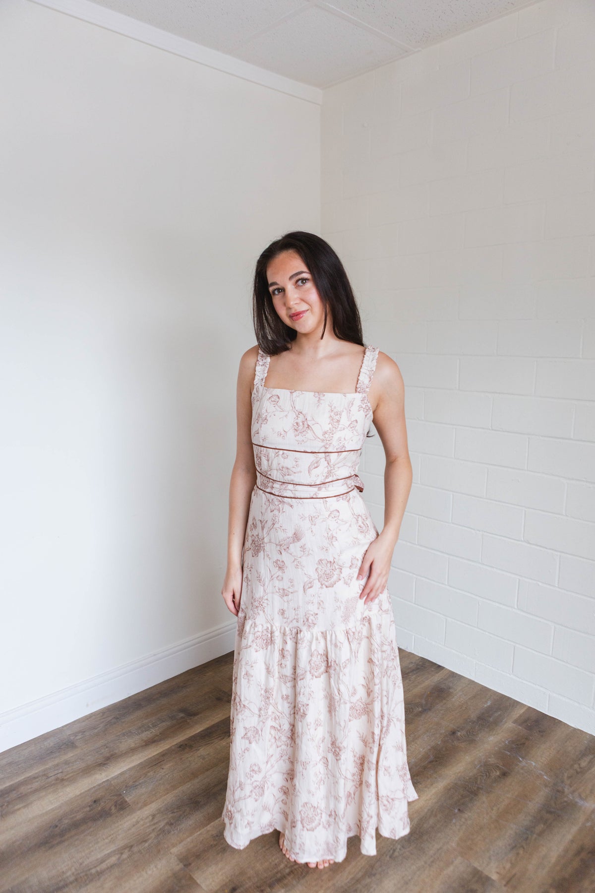 Floral Printed Ruffle Shoulder Midi Dress