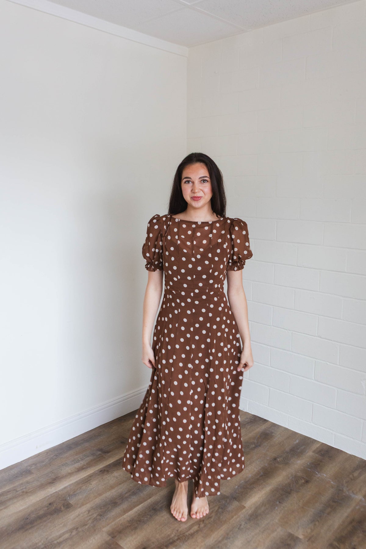 Polka Dot Midi Dress with Satin Slip