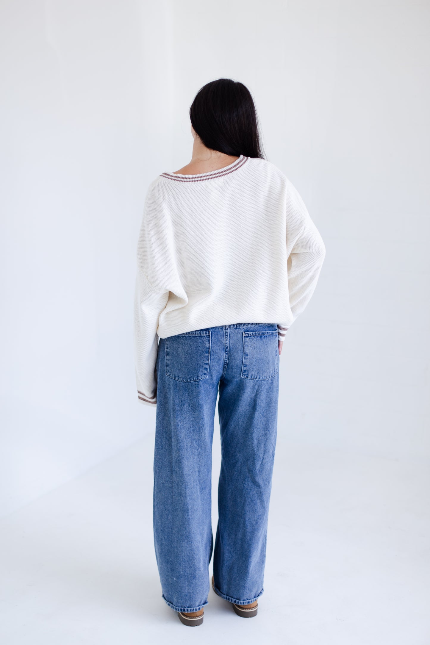 Ivory Court Side V-neck Sweater