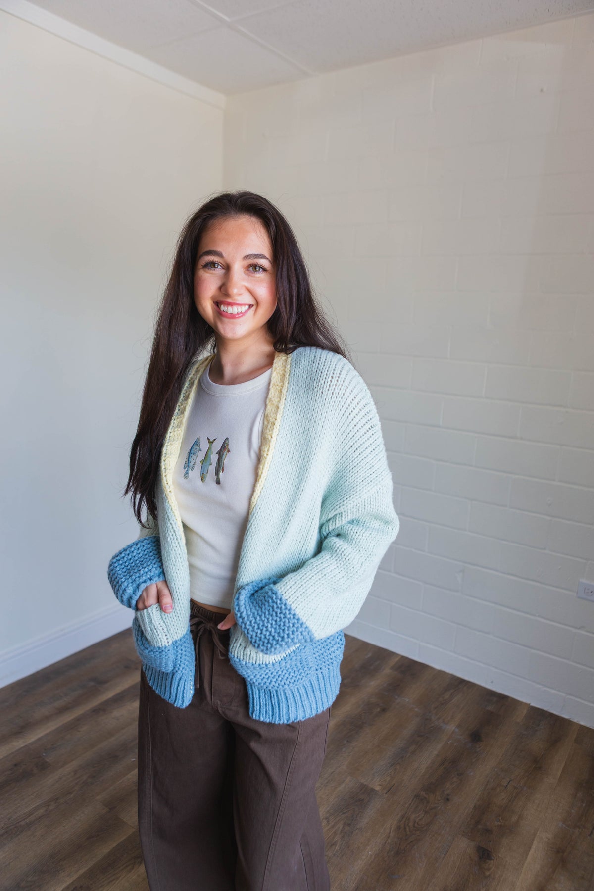 Light Sage & Teal Chunky Cardigan