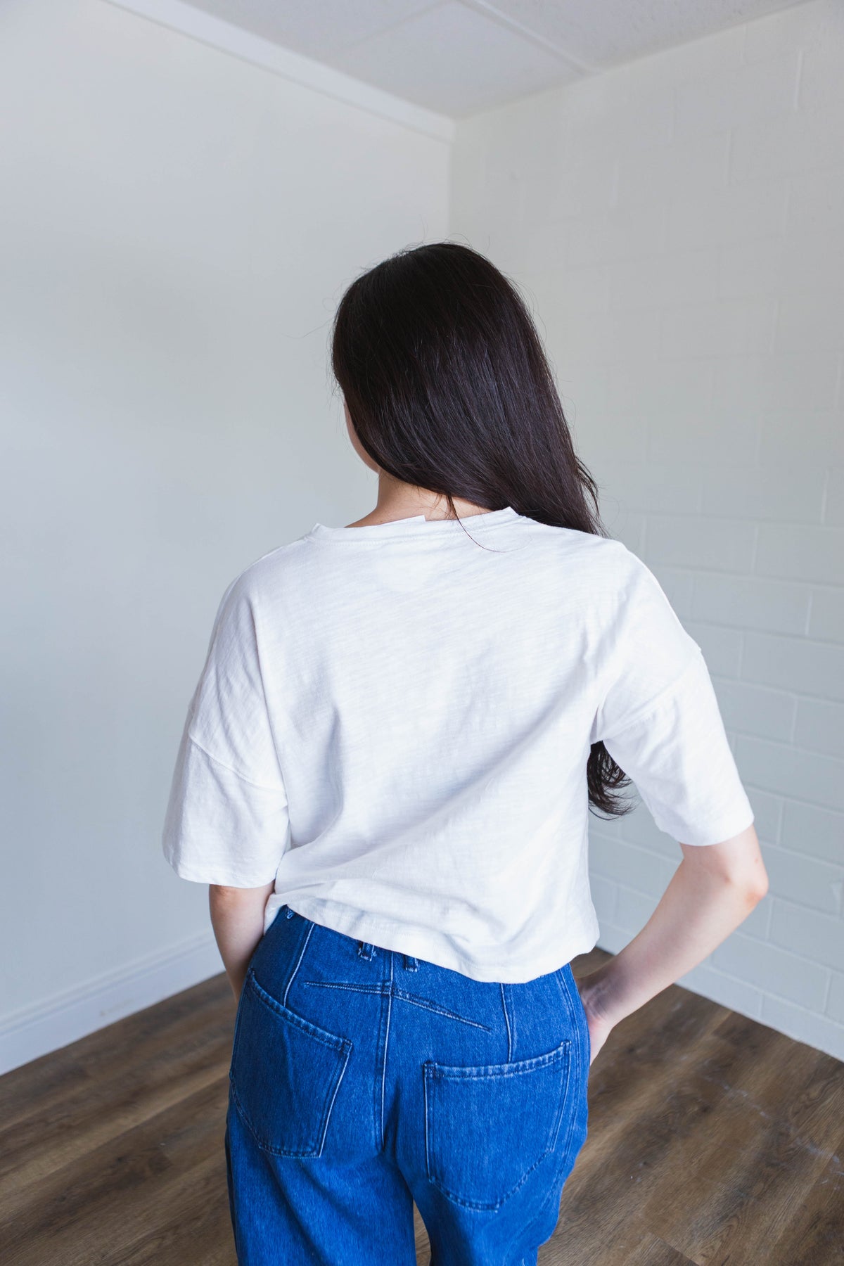 White Button Down Round Neck Half Sleeve Top