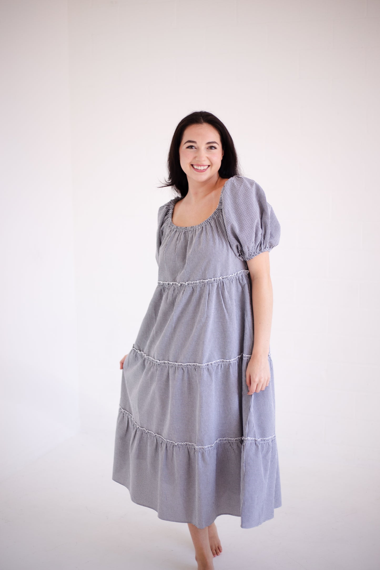 Gingham Tiered Midi Dress