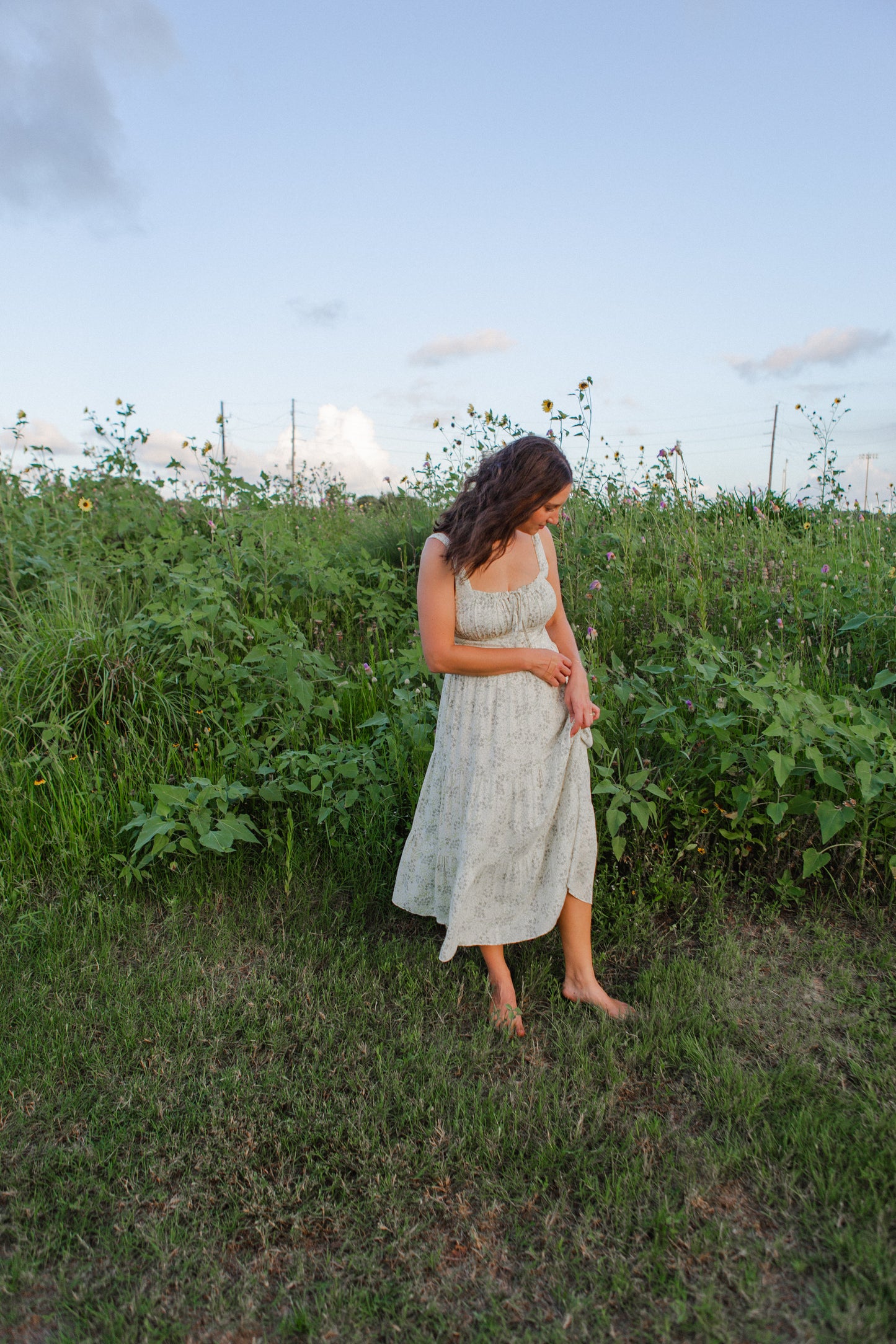 Ivory Green Floral Midi Dress
